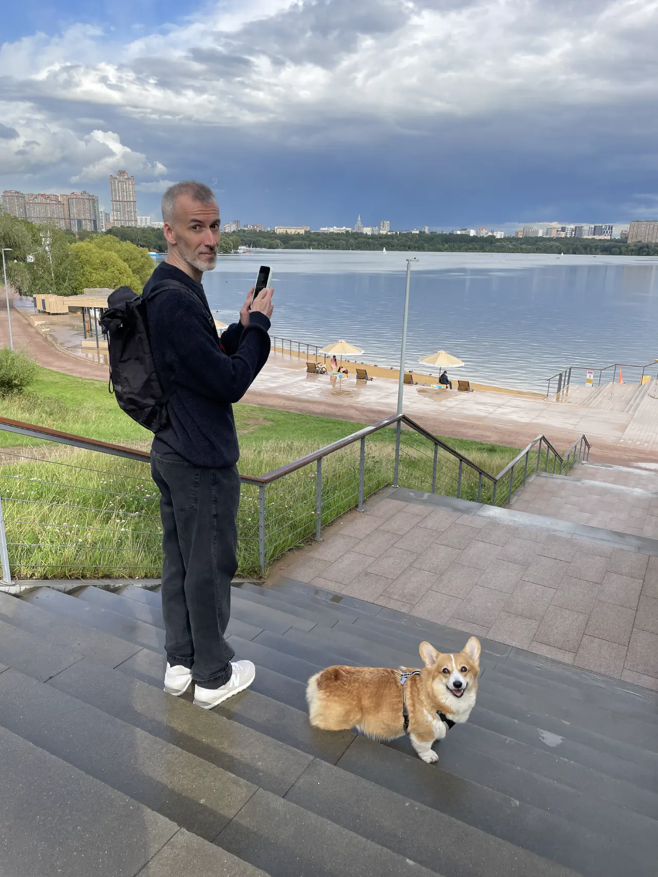 12-Trudy with her owner on the stairs leading to the pond from the promenade.jpg